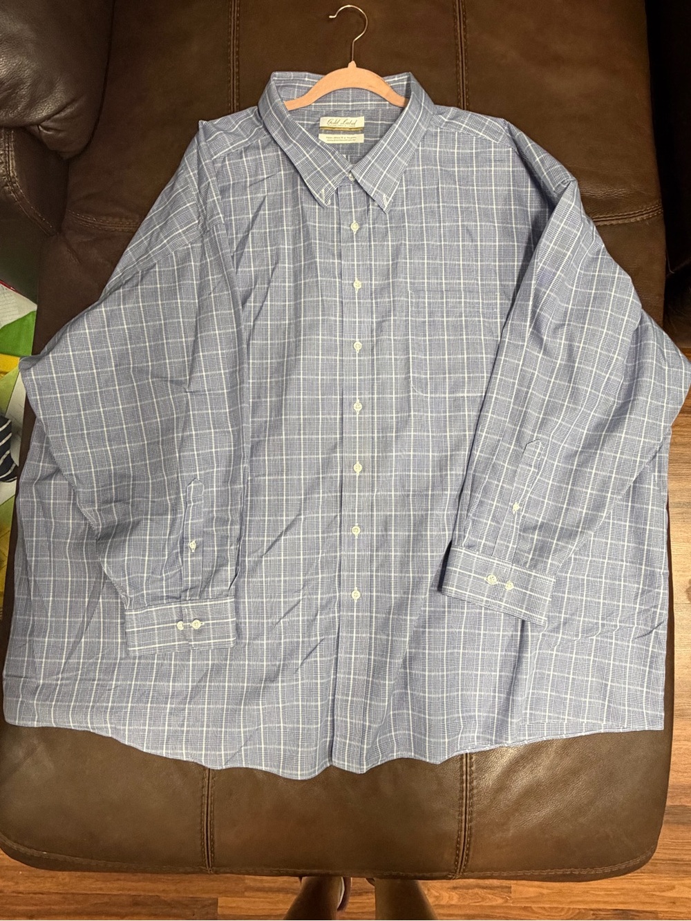 Roundtree & Yorke Blue Windowpane Dress Shirt non-iron! 34x35 Big-tall EUC. #39